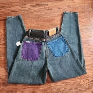 NEW Vintage Zena High Waisted Colorblock Mom Jeans Size 5 Rare 90s deadstock